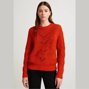 Reserved Women’s Wool Mohair Blend Chunky Open Knit Sweater Rust Red Small